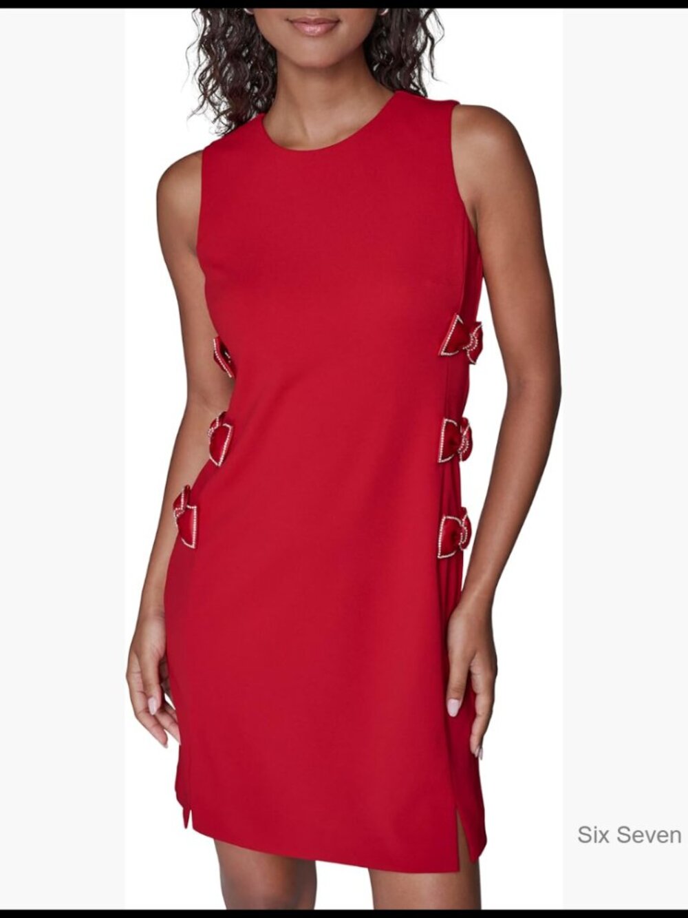 Sleeveless Side Bows Scuba Crepe Sheath Dress